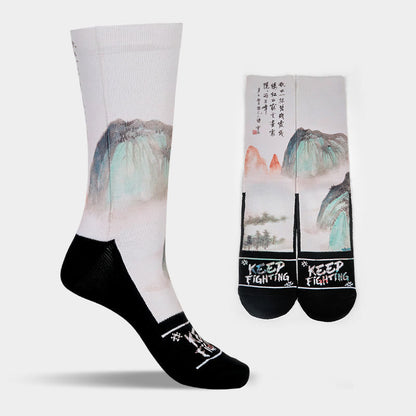Buddha Stones Casual Lotus Chinese Landscape Painting Micro Crew Men Women Unisex Socks