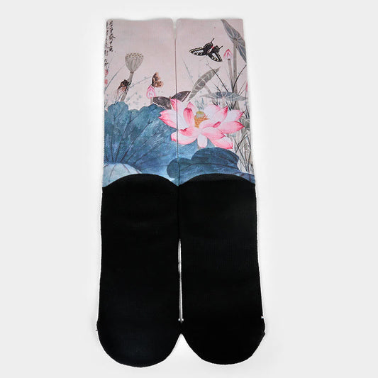 Buddha Stones Casual Lotus Flowers Leaves Butterfly Micro Crew Men Women Unisex Socks