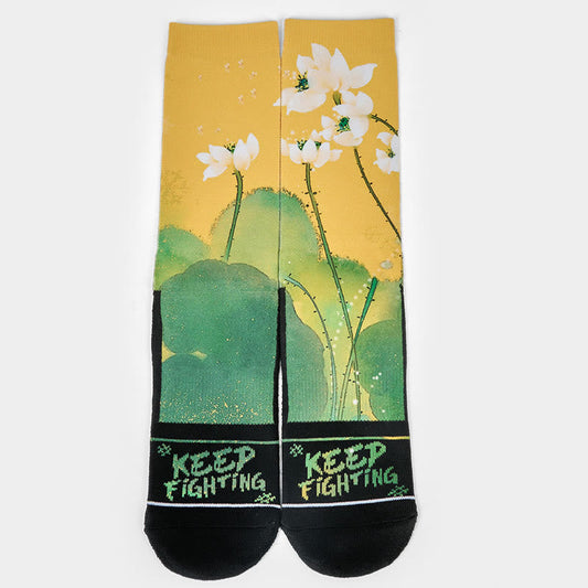 Buddha Stones Casual Beige Lotus Flowers Leaves Micro Crew Men Women Unisex Socks