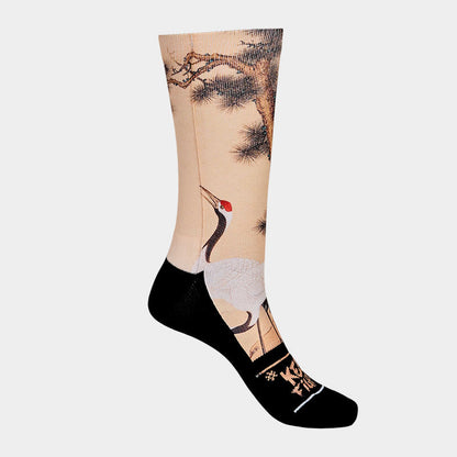 Buddha Stones Casual White Crane Pine Trees Mountains Micro Crew Men Women Unisex Socks