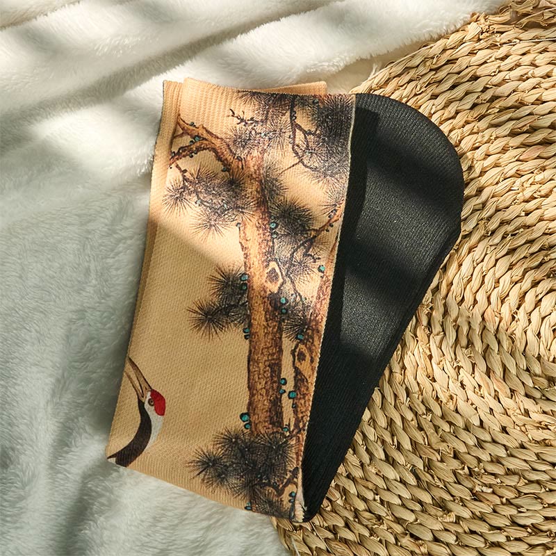 Buddha Stones Casual White Crane Pine Trees Mountains Micro Crew Men Women Unisex Socks