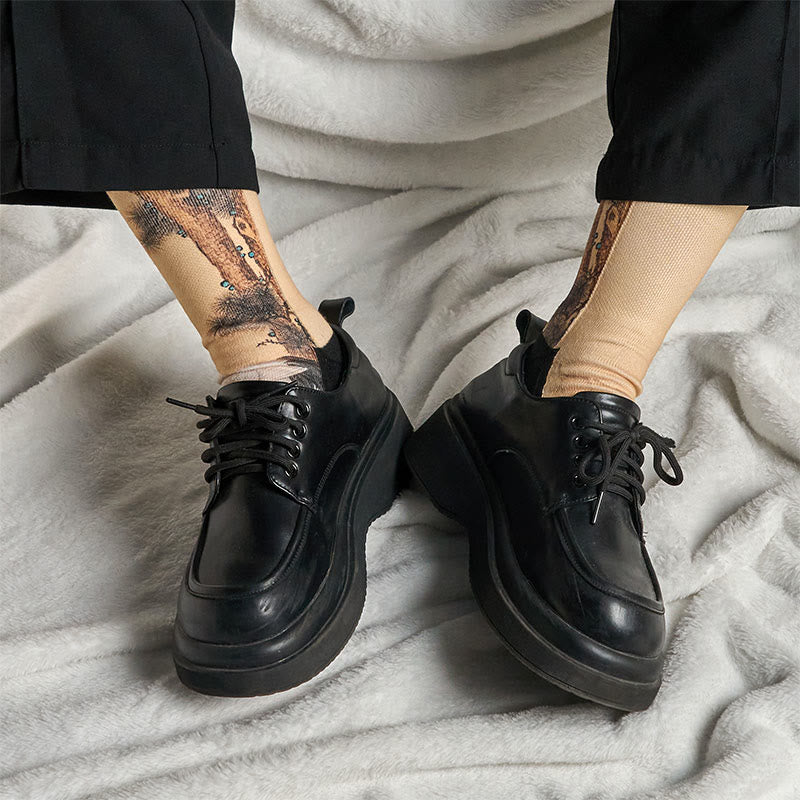Buddha Stones Casual White Crane Pine Trees Mountains Micro Crew Men Women Unisex Socks