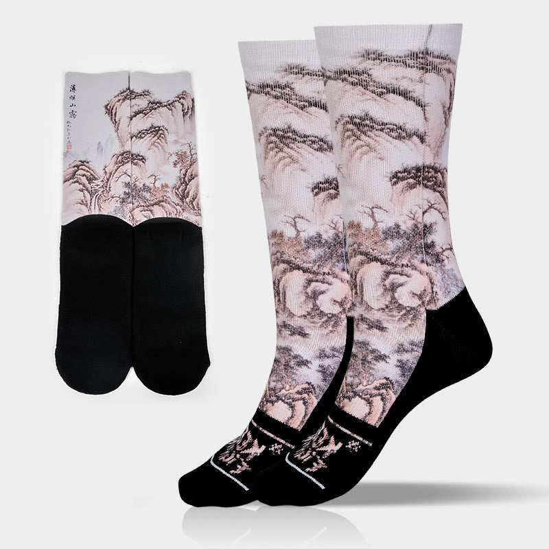 Buddha Stones Casual White Crane Pine Trees Mountains Micro Crew Men Women Unisex Socks