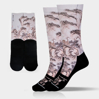 Buddha Stones Casual White Crane Pine Trees Mountains Micro Crew Men Women Unisex Socks