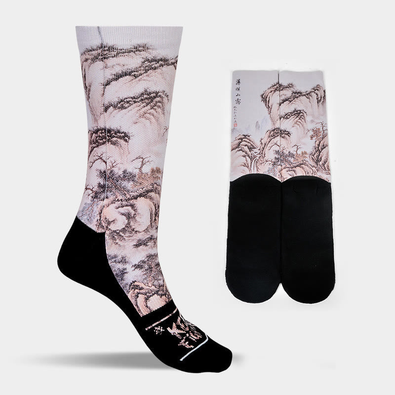 Buddha Stones Casual White Crane Pine Trees Mountains Micro Crew Men Women Unisex Socks