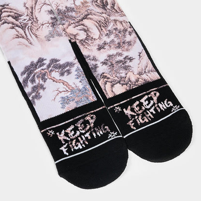 Buddha Stones Casual White Crane Pine Trees Mountains Micro Crew Men Women Unisex Socks