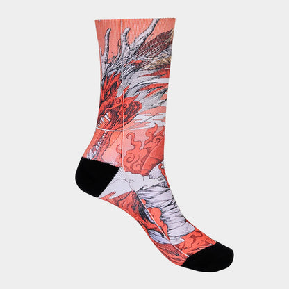 Buddha Stones Casual Red Dragon Volcano Sun Tree Mountains Micro Crew Men Women Unisex Socks