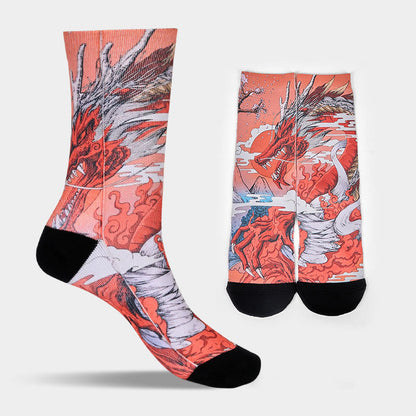 Buddha Stones Casual Red Dragon Volcano Sun Tree Mountains Micro Crew Men Women Unisex Socks