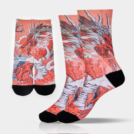 Buddha Stones Casual Red Dragon Volcano Sun Tree Mountains Micro Crew Men Women Unisex Socks