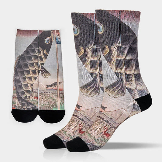 Buddha Stones Casual Koi Fish Mount Fuji Micro Crew Men Women Unisex Socks
