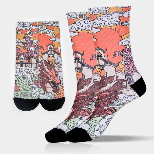 Buddha Stones Casual Dragon Clouds Sun Waves Micro Crew Men Women Unisex Socks