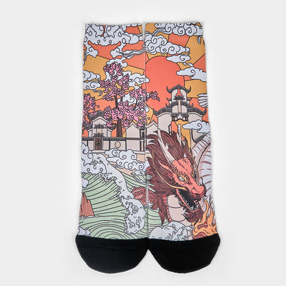 Buddha Stones Casual Dragon Clouds Sun Waves Micro Crew Men Women Unisex Socks