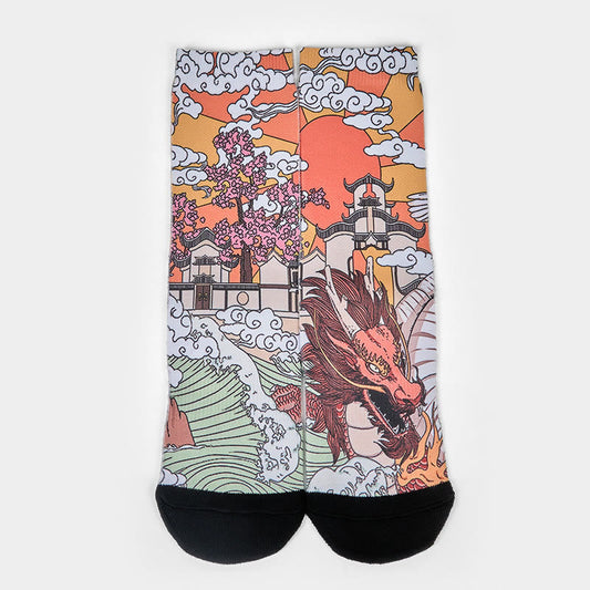 Buddha Stones Casual Dragon Clouds Sun Waves Micro Crew Men Women Unisex Socks