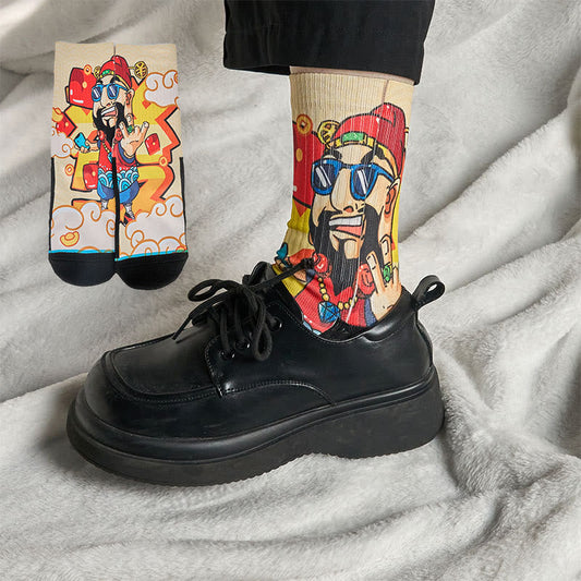 Buddha Stones Casual God Of Wealth Red Envelopes Ingot Micro Crew Men Women Unisex Socks