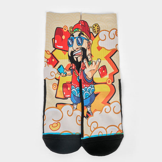 Buddha Stones Casual God Of Wealth Red Envelopes Ingot Micro Crew Men Women Unisex Socks