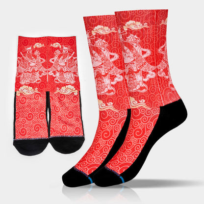 Buddha Stones Casual God Of Wealth Auspicious Clouds Micro Crew Men Women Unisex Socks