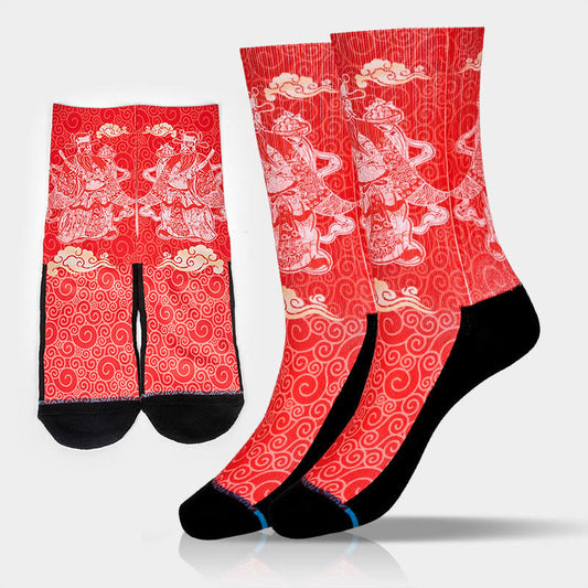 Buddha Stones Casual God Of Wealth Auspicious Clouds Micro Crew Men Women Unisex Socks