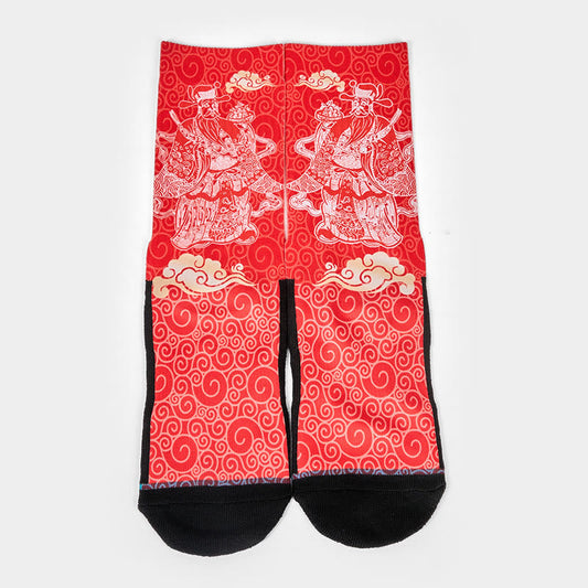 Buddha Stones Casual God Of Wealth Auspicious Clouds Micro Crew Men Women Unisex Socks