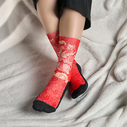Buddha Stones Casual God Of Wealth Auspicious Clouds Micro Crew Men Women Unisex Socks