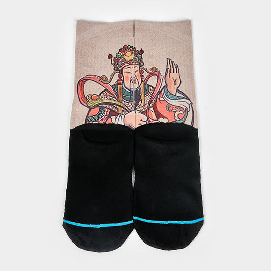 Buddha Stones Casual God Of Wealth Ruyi Handle Micro Crew Men Women Unisex Socks