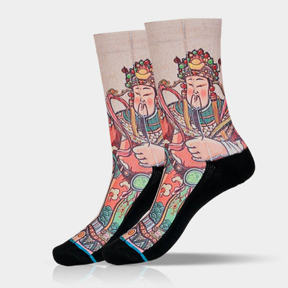 Buddha Stones Casual God Of Wealth Ruyi Handle Micro Crew Men Women Unisex Socks