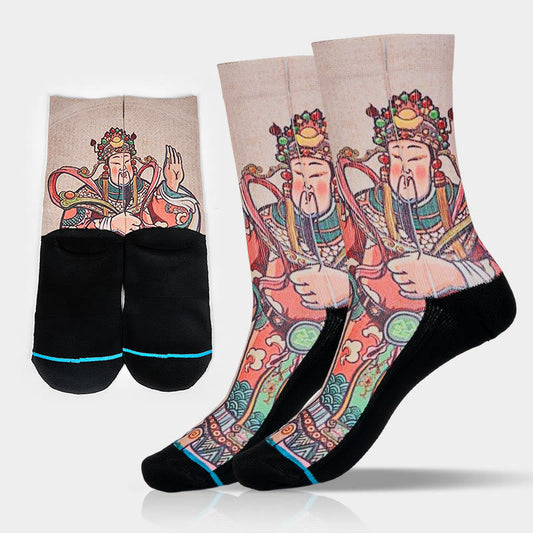 Buddha Stones Casual God Of Wealth Ruyi Handle Micro Crew Men Women Unisex Socks