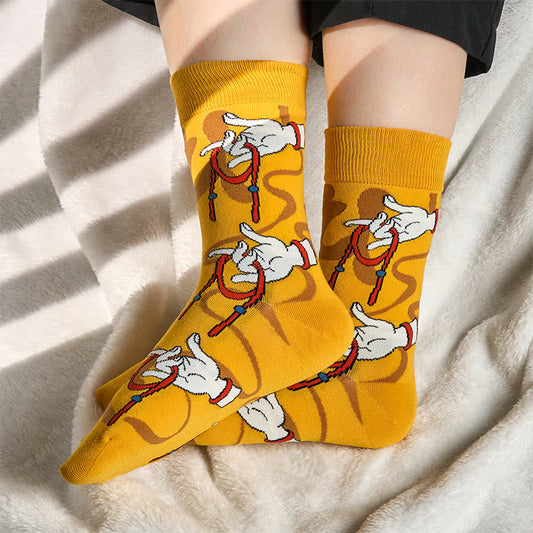 Buddha Stones Casual Sacred Buddha Hand Holding Red Rope Micro Crew Women's Socks