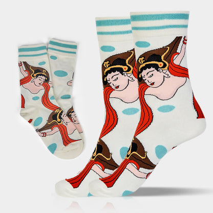 Buddha Stones Casual Dunhuang Feitian Design Micro Crew Women's Socks