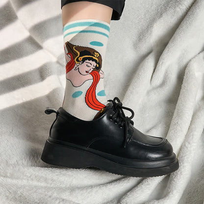 Buddha Stones Casual Dunhuang Feitian Design Micro Crew Women's Socks