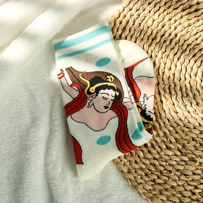 Buddha Stones Casual Dunhuang Feitian Design Micro Crew Women's Socks