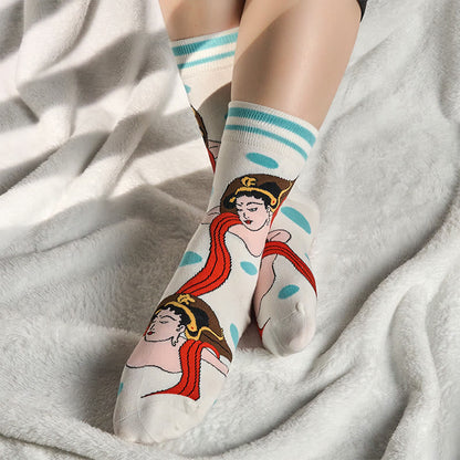 Buddha Stones Casual Dunhuang Feitian Design Micro Crew Women's Socks