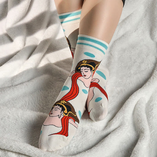 Buddha Stones Casual Dunhuang Feitian Design Micro Crew Women's Socks