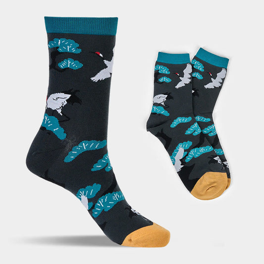 Buddha Stones Casual White Crane Pine Tree Design Micro Crew Women's Socks