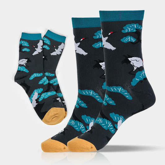 Buddha Stones Casual White Crane Pine Tree Design Micro Crew Women's Socks