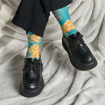 Buddha Stones Casual Dragon Auspicious Clouds Design Micro Crew Men's Socks