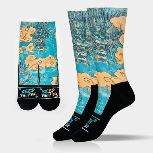 Buddha Stones Casual Dragon Auspicious Clouds Design Micro Crew Men's Socks