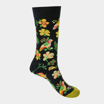 Buddha Stones Blooming Flower Bird Pattern Men Women Unisex Cotton Crew Socks
