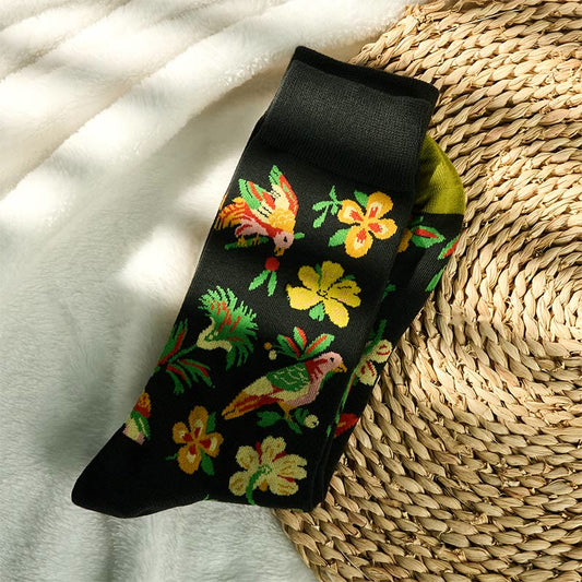 Buddha Stones Blooming Flower Bird Pattern Men Women Unisex Cotton Crew Socks