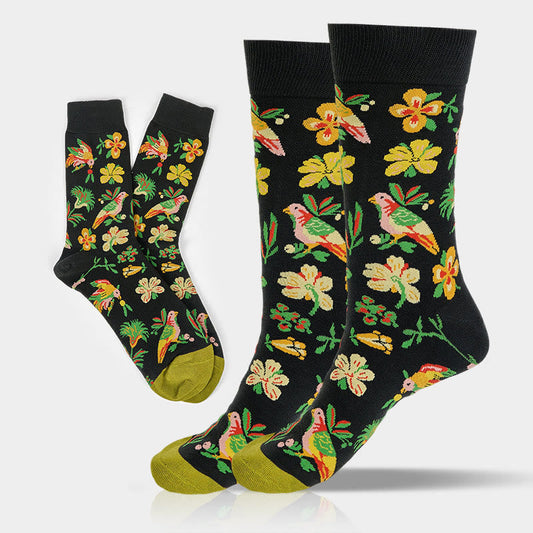 Buddha Stones Blooming Flower Bird Pattern Men Women Unisex Cotton Crew Socks