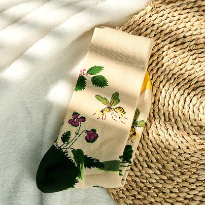 Buddha Stones Bee Frog Leaves Pattern Men Women Unisex Cotton Crew Socks