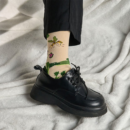 Buddha Stones Bee Frog Leaves Pattern Men Women Unisex Cotton Crew Socks