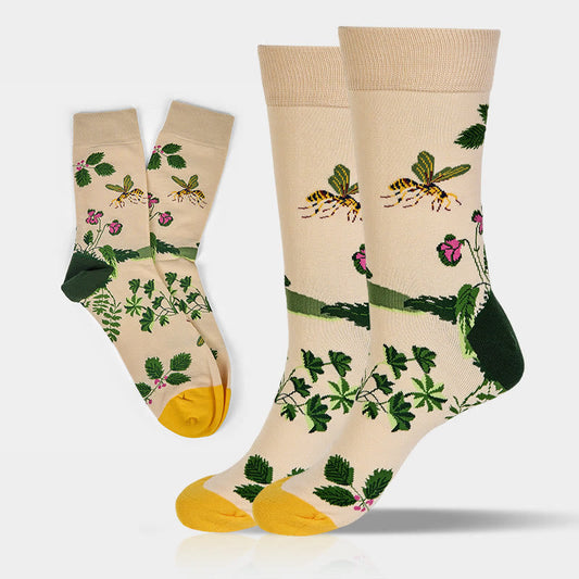 Buddha Stones Bee Frog Leaves Pattern Men Women Unisex Cotton Crew Socks
