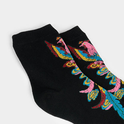 Buddha Stones Casual 3 Pairs Of Multicolored Phoenix Quarter Women's Socks
