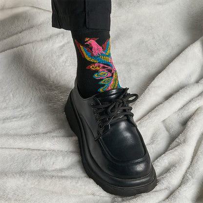 Buddha Stones Casual 3 Pairs Of Multicolored Phoenix Quarter Women's Socks