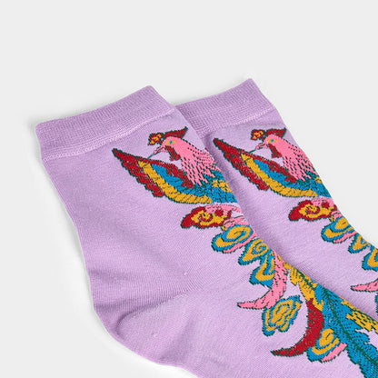 Buddha Stones Casual 3 Pairs Of Multicolored Phoenix Quarter Women's Socks