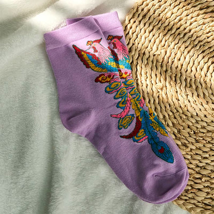 Buddha Stones Casual 3 Pairs Of Multicolored Phoenix Quarter Women's Socks