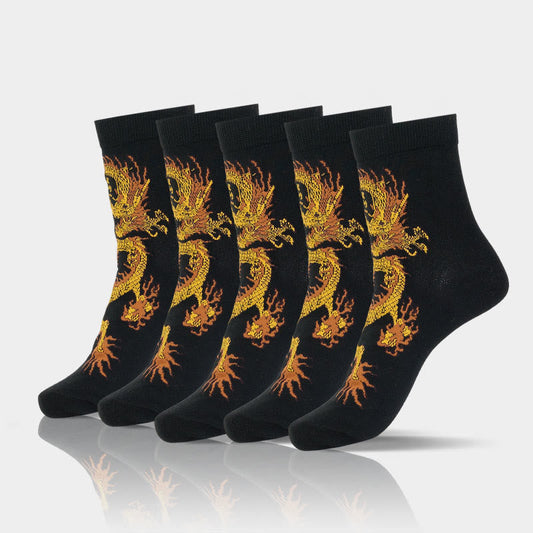 Buddha Stones Casual 5 Pairs of Golden Dragon Quarter Women's Socks