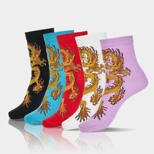 Buddha Stones Casual 5 Pairs of Golden Dragon Quarter Women's Socks