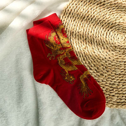 Buddha Stones Casual 5 Pairs of Golden Dragon Quarter Women's Socks