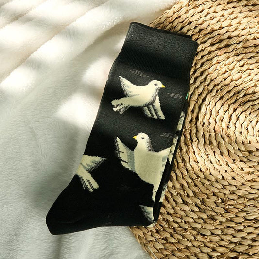 Buddha Stones Doves Pattern Design Men Women Unisex Cotton Crew Socks